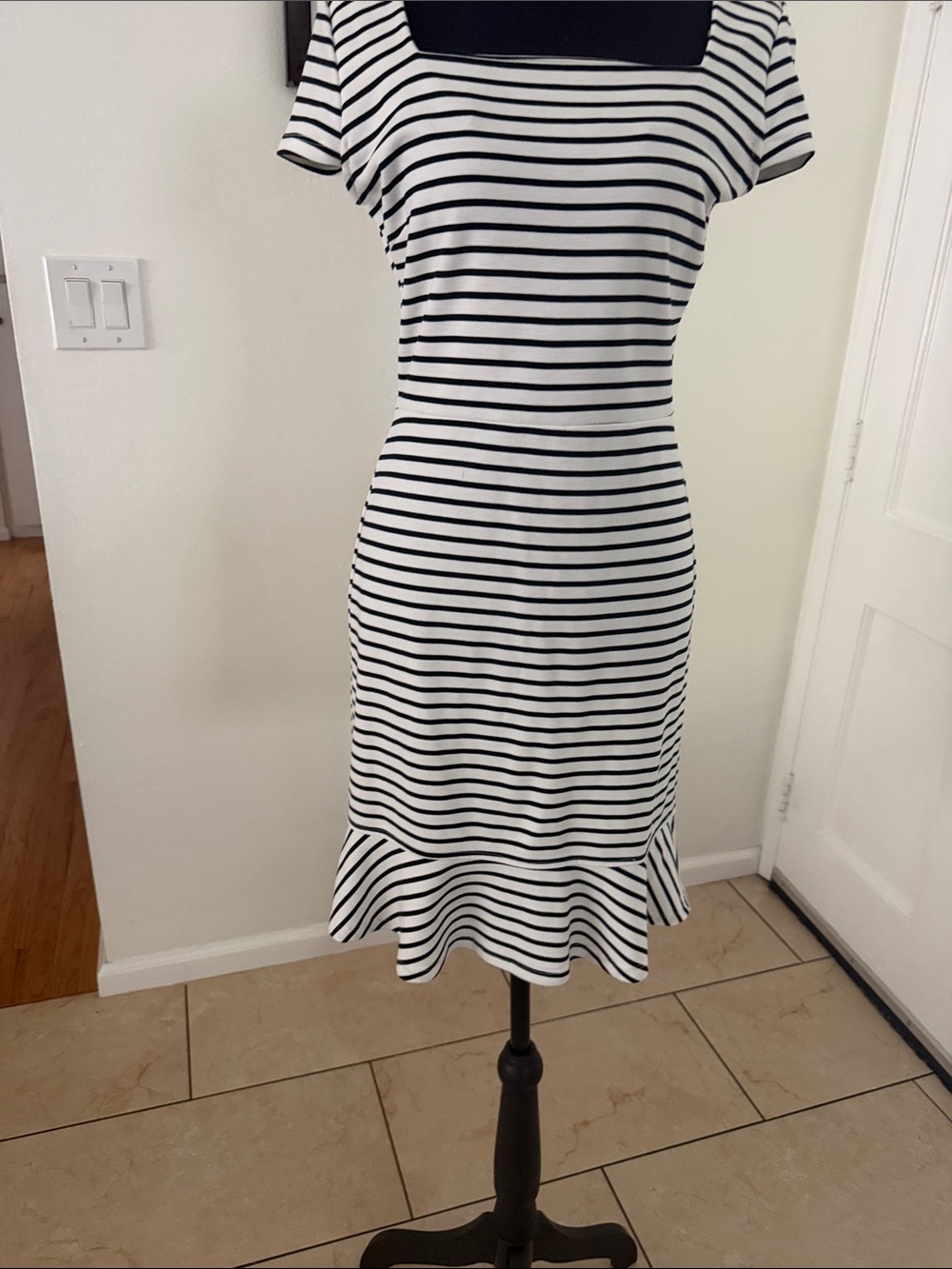 Banana Republic Black and White Striped Midi Dress